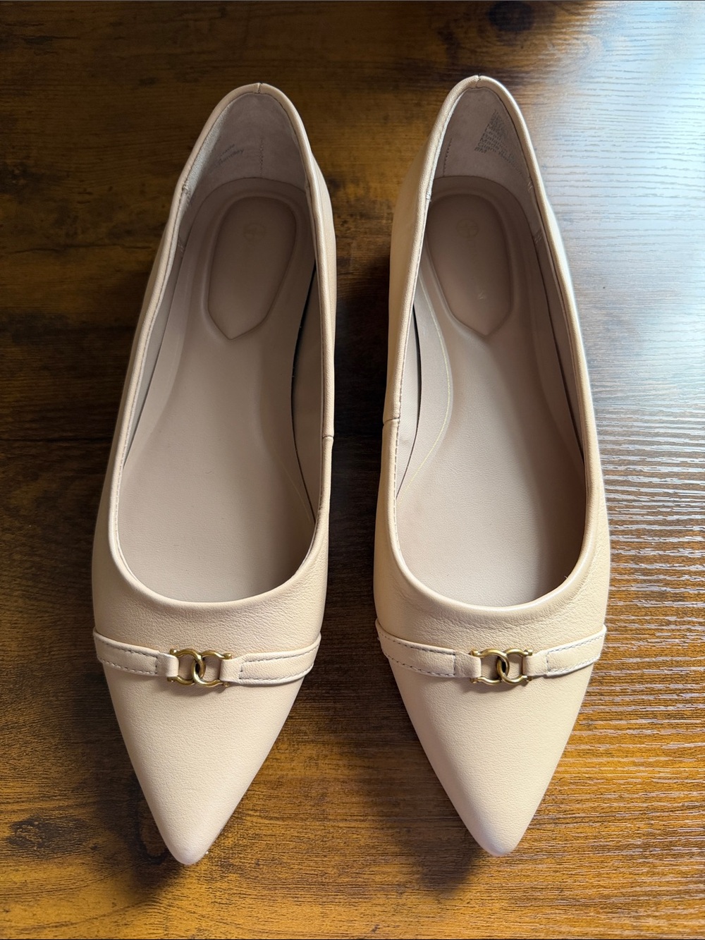 Giani Bernini Pointed Toe Ballet Flats in Beige with Gold Accent
